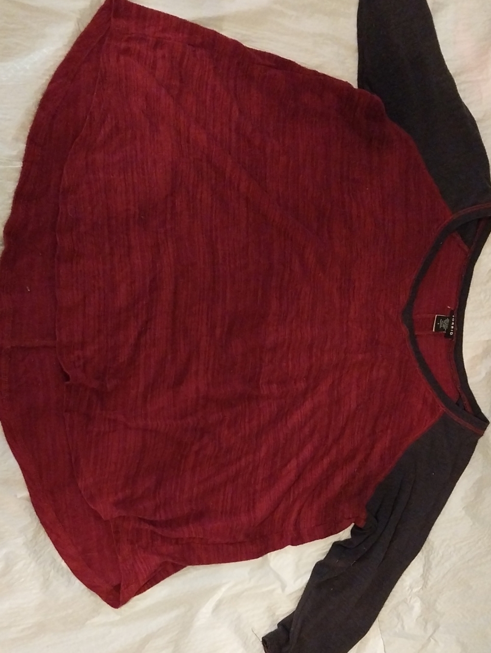 torrid Burgundy Body with Charcoal Raglan Sleeve Pullover